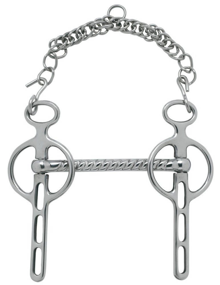 Mors Liverpool, inox, canon droit demi torsadé, branches mobiles 3 passes